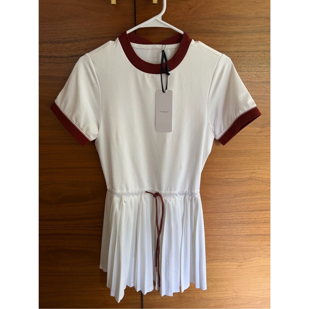 NWT Varley Trent Court Dress 30” Size Small WhitE Burnt Henna Tennis Pleated - Picture 7 of 10
